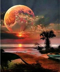 Red Full Moon Night Landscape Paint By Number