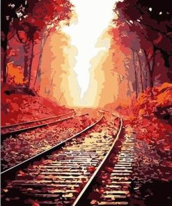 Railway in the maple forest Landscape Paint By Number