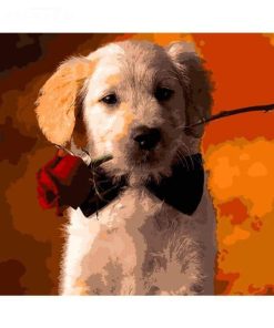 Puppy Holding a Rose paint by numbers