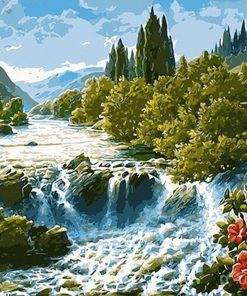 Mountain River Landscape  City - DIY Paint By Numbers - Numeral Paint