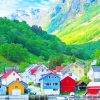 Norway Colored Houses paint by numbers