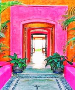 Pink Mexican Architecture paint by numbers