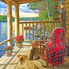 Dog in wooden cabin paint by numbers