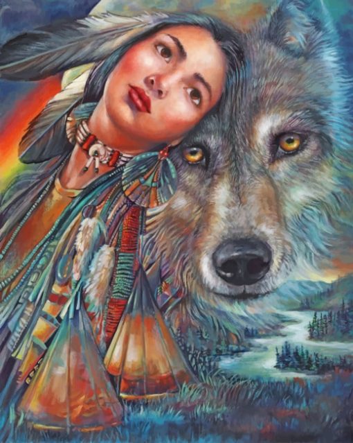 Native American With Wolf paint by numbers