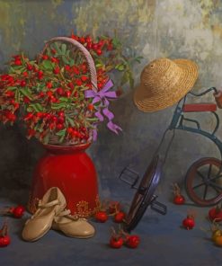 Vintage Bike And Vase paint by numbers