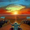 Motorcycle Driver at Sunset Paint By Number