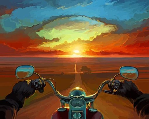 Motorcycle Driver at Sunset Paint By Number