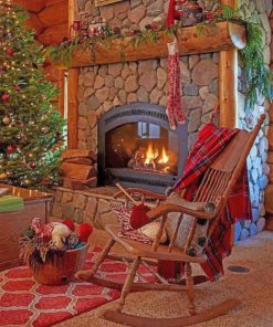 Wooden Chair And Fireplace Paint by numbers