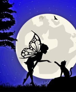 Fairy With Wings Silhouette Moonlight For Painting By Numbers