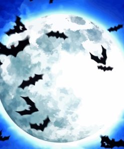 Blue Sky Full Moon Night Bats Paint By Numbers