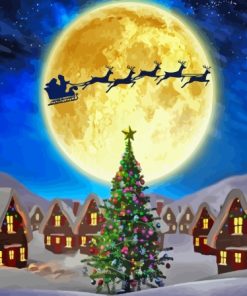 Christmas Moonlight Village Houses With Painting By Numbers