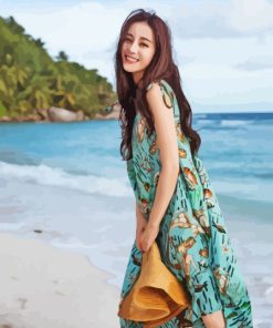 Dilraba Dilmurat korean Actress On beach With Painting By Numbers