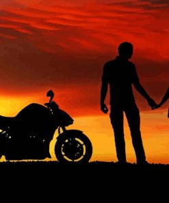 Motorcycle Couple At Sunset Paint By Numbers