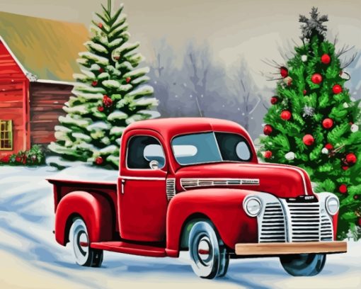 Snow Christmas Ford Truck Paint By Numbers