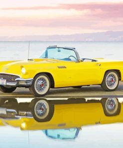 Yellow Thunderbird Car Water Reflection With Painting By Numbers