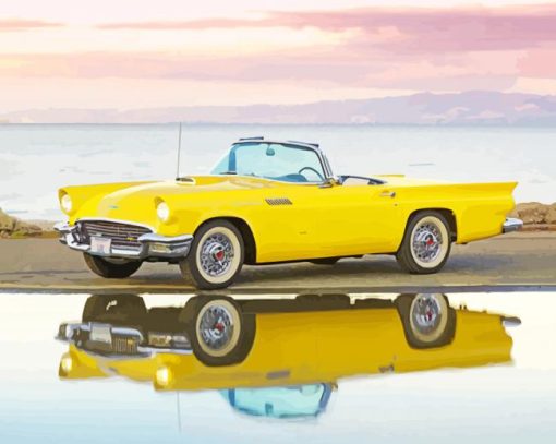 Yellow Thunderbird Car Water Reflection With Painting By Numbers