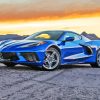 Blue Corvette Luxury Car With Sunset With Painting By Numbers