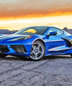 Blue Corvette Luxury Car With Sunset With Painting By Numbers