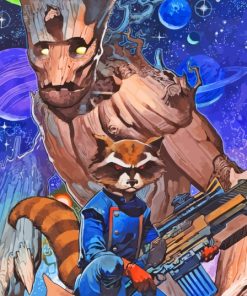 Rocket And Groot In Space Paint By Numbers