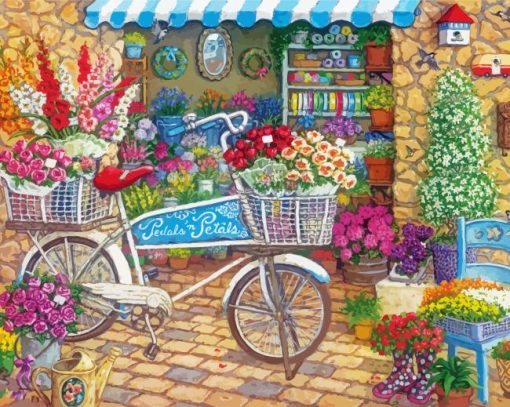 Bicycle At The Flowers Shop Paint By Numbers