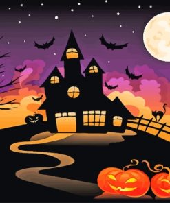 Full Moon Night Bats Halloween Scene Paint By Numbers