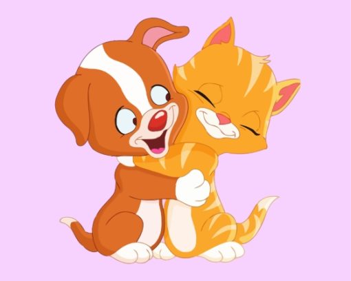 Puppy And Kitten Cartoon Paint By Numbers