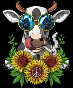 Hippie Cow With Sunflowers Paint By Numbers