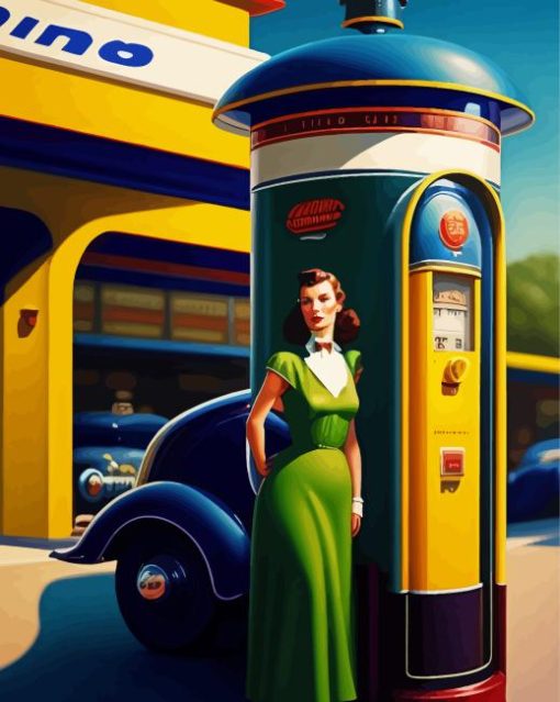 Lady In Green At Filling Station Paint By Numbers