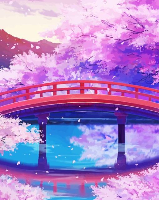 Anime Cherry Blossom And Bridge Paint By Numbers