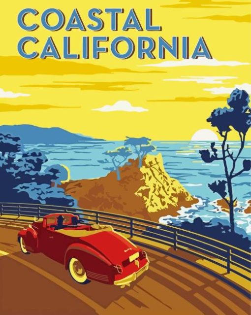 Vintage California Coastal Travel Poster Paint By Numbers