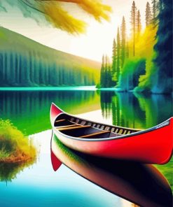 Red Canoe On Lake Paint By Numbers