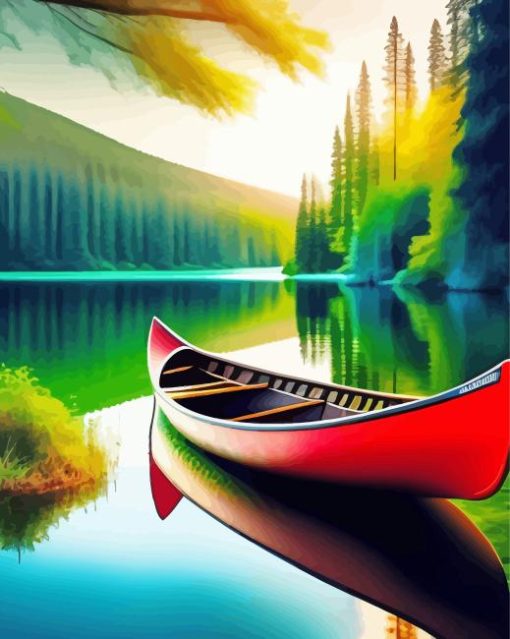 Red Canoe On Lake Paint By Numbers