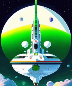 White and Green Spaceship Paint By Numbers