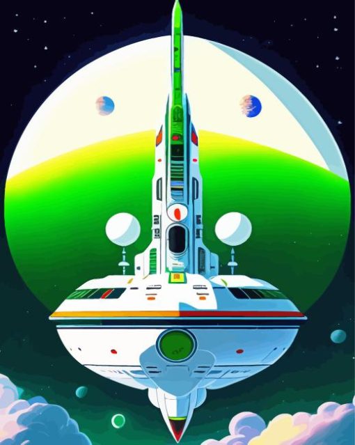 White and Green Spaceship Paint By Numbers