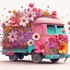 Beautiful Pink Flower Truck Paint By Numbers