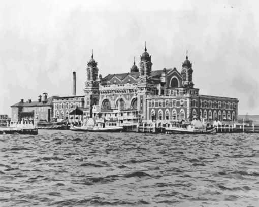 Black And White Ellis Island Paint By Numbers