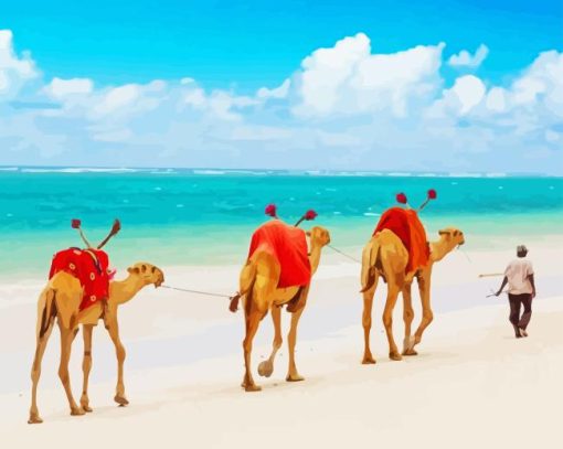 Camels At Mombasa Beach Paint By Numbers