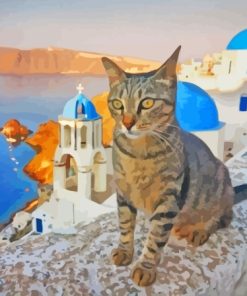 Cat In Greece Santorini Paint By Numbers