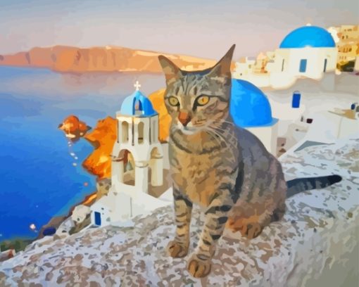 Cat In Greece Santorini Paint By Numbers