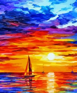 Colorful Sea And Boat Sunset Paint By Numbers