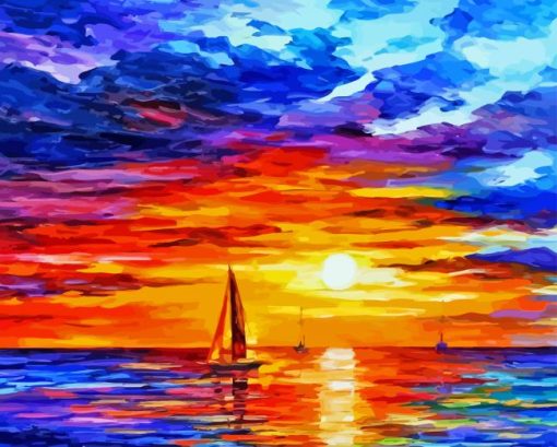 Colorful Sea And Boat Sunset Paint By Numbers