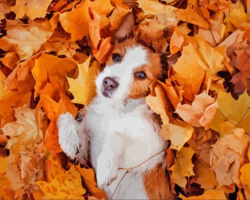 Dog In Leaves Paint By Numbers