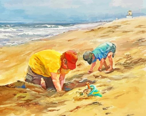 Kids Digging In The Sand Paint By Numbers