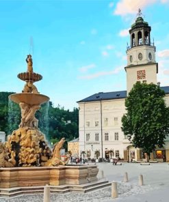 Residenzplatz Fountain Austria Salzburg Paint By Numbers