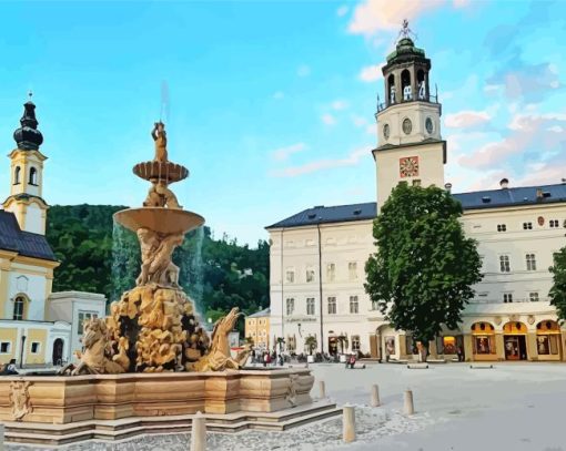 Residenzplatz Fountain Austria Salzburg Paint By Numbers