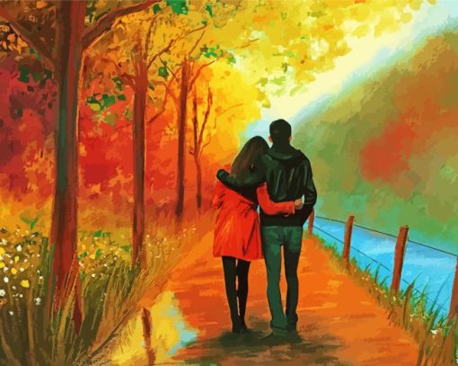 Romantic Couple in Autumn Trees Paint By Numbers