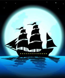 Sailboat During Moonlight Silhouette Paint By Numbers