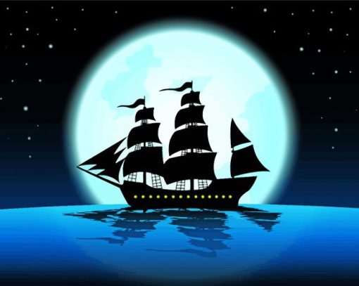 Sailboat During Moonlight Silhouette Paint By Numbers