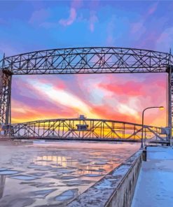 Snowy Canal Park At Sunset Paint By Numbers