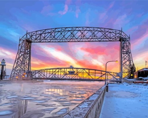 Snowy Canal Park At Sunset Paint By Numbers